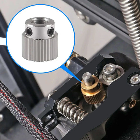 Stainless Steel Extruder Drive Gear Set 36 Teeth installed in Ender 3, CR10 3D printer replacement part, five gears with wrench
