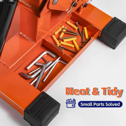 Close-up of tool trays on Beefy Heavy Duty Hydraulic Dirt Bike Lift Stand With Tool Trays 1000 Lbs Capacity Jack Stand.