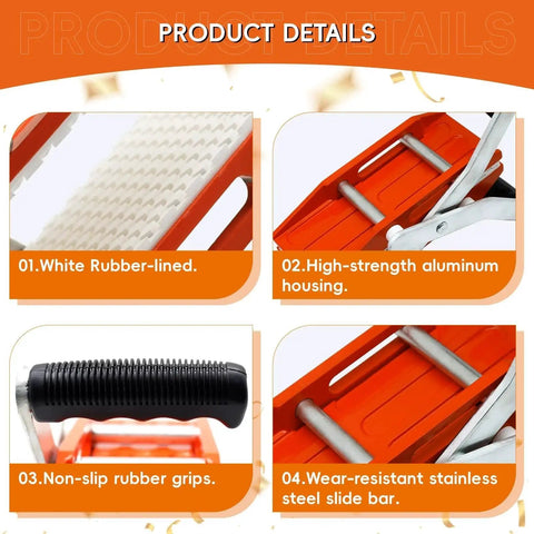 Close-up of White Rubber Lined Granite Carrying Clamps Double Handed Lifter Marble Slabs highlighting rubber lining, housing, grips, and slide bar.