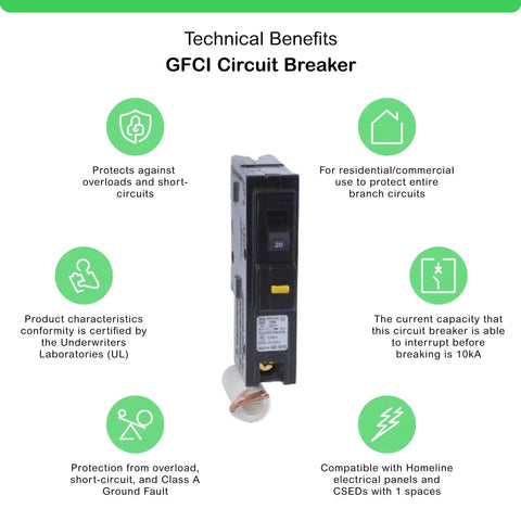 Image of Homeline 20 Amp 1 Pole GFCI Mini Circuit Breaker For 120V AC Home Electrical Panels Plug In Mount 10kA Breaking Capacity