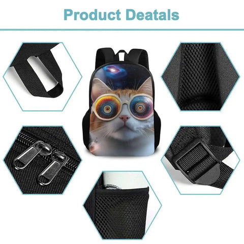 Roomy College Laptop Backpack With Dope Galaxy Space Cat Design Fits 15 Inch Notebook Durable Oxford Fabric For School Work Travel Gym Commuting Travel Ready Gear - detailed view of design and features