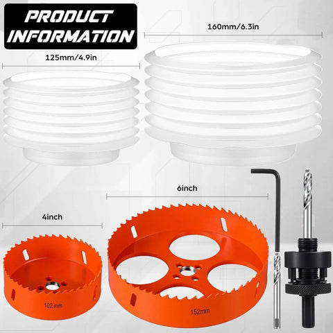 Hole Saw Set For Recessed And Can Lights With 4 Inch And 6 Inch Cutters And 2 Dust Bowl Dust Collection Kits For Wood Ceiling Plastic Metal Drywall Orange By Otoolling