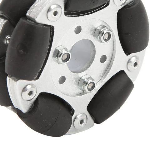 Close-up of a 60mm Aluminium Alloy Omni Wheel For Robots With Anti Slip Surface And 360 Degree Rotation Replacement Wheel Featuring 10 Rubber Rollers