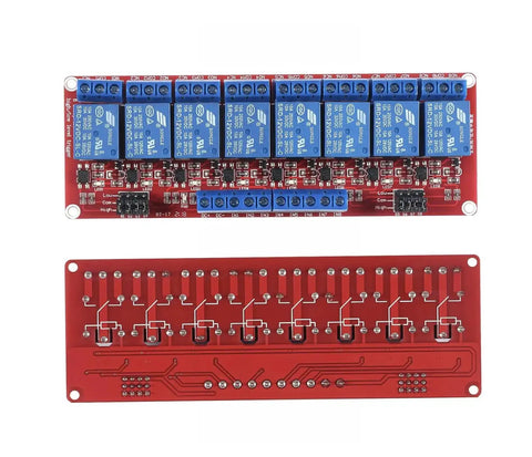 Eight Channel 5V Relay Module for Arduino Raspberry Pi PLC Home Automation and Industrial Control Board front and back view