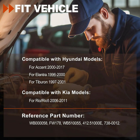 Mechanic installing 2 Pack Front Wheel Hub And Bearing Assembly 510055 For Hyundai Accent 2000 2017 Elantra 1996 2000 Kia