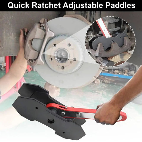 Brake Caliper Press Tool With 360 Degree Swing Ratchet Piston Compressor Pad Spreader DIY Ready Pro Grade and steel plates in use