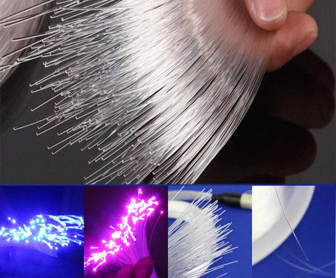 AZIMOM PMMA plastic end-glow fiber optic cable, 1 mm, 50 m roll; white fibers with blue and magenta lighting.