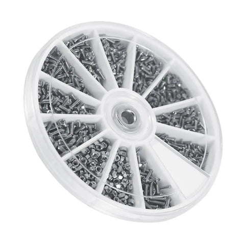 600 Piece Small Screws And Nuts Kit With 12 Types Stainless Steel Micro Fasteners in circular storage box