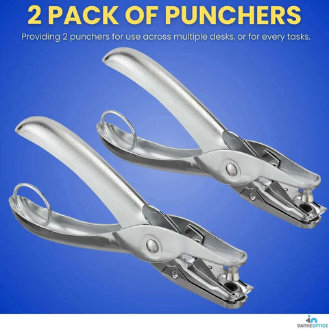 Silver 2 pack of Single Hole Punch For Office Use, Heavy Duty Metal Hole Puncher With 1/4 Inch Punch, 5 Sheet Capacity, Anti Rust Construction