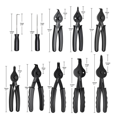 10 Piece Snap Ring Pliers Set Heavy Duty Internal And External Circlip Pliers Kit With Straight And Bent Jaw Tips Visible