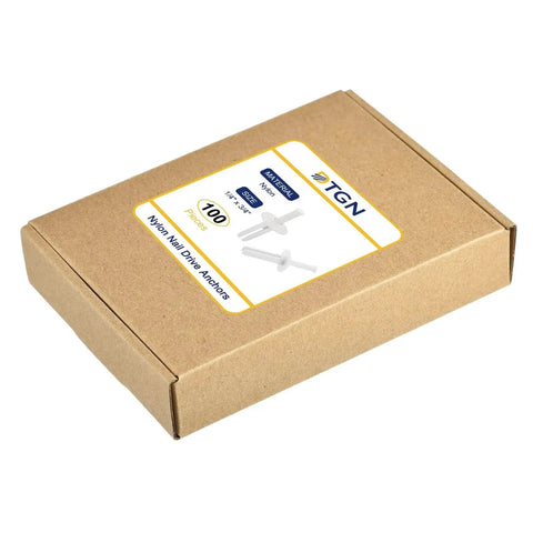 Box of Nylon Nail Drive Anchors Mushroom Type One Hundred Pack White Diameter One Quarter Inch And Expansion Three Quarter Inch Durable Nylon