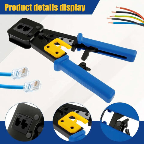 RJ45 Crimp Tool Set For Ethernet Cabling Pro Grade Workhorse Crimping Tool With Mini Wire Stripper Handles in blue color
