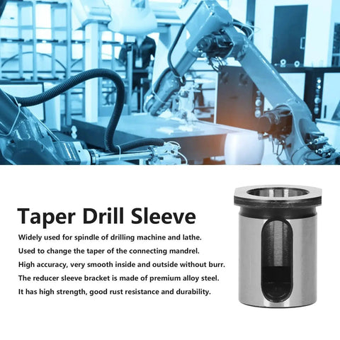 Close-up of taper drill sleeve, alloy steel, size V25-3/4-35, for CNC lathe and drilling machines.