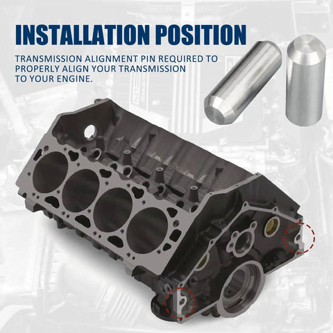 Two Piece Bellhousing Alignment Dowel Pins For Chevy LS LT Engines Extended Length To Precisely Align Transmission From Small Block To Big Block V8 The Go To Fix For 265 283 305 327 350 383 396 427 454 502 And 4.3L 4.8L 5.3L 6.0L LS1 LS3 installed on engine block diagram