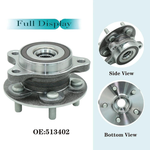 Drop In Ready Front Wheel Bearing And Hub Assembly For Toyota Corolla 2019 To 2022 And Prius 2016 To 2022 side and bottom views