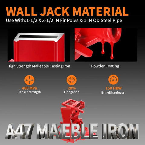 Close-up view of Solo Framing Wall Jack Lifts 1000 Lb Beams With Fir Poles Or Steel Pipe showing red iron material and coating.