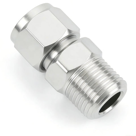 Compression fitting, 3/8 in tube OD x 1/4 in NPT male, 304 stainless steel straight coupler by Closmos