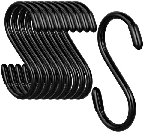 Black S-shaped hooks for organizing in homes and warehouses.