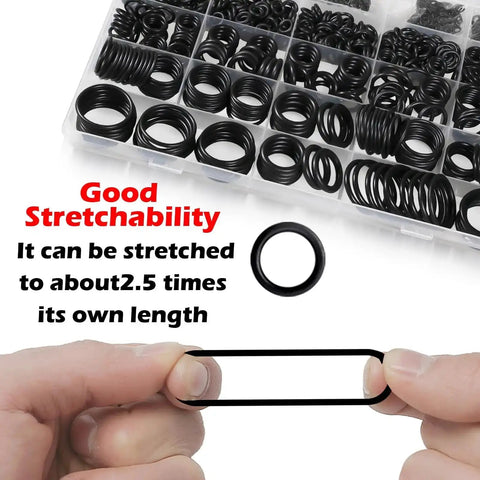 1010 Piece Rubber O Ring Kit With 22 Sizes Universal O Ring Set For Automotive Faucets Pressure Washers Plumbing Sealing Repair Oil Gas Air Applications Heat Resistant, showing flexibility and stretchability of a single O-ring