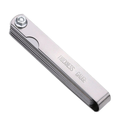 32 Stainless Steel Blades Feeler Gauge Dual Marked Metric And Imperial Gap Gauge for precise clearance checks, folded view.