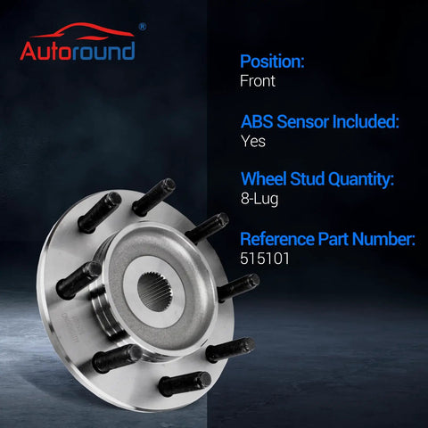 Front Wheel Bearing And Hub Assembly For 2006-2008 Dodge Ram 1500 2500 3500 4WD 8 Lug With ABS, front view, OEM Style Fit.