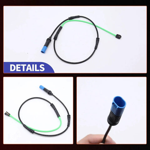 HiSport rear brake pad wear sensor cable for BMW, blue connector and green lead.