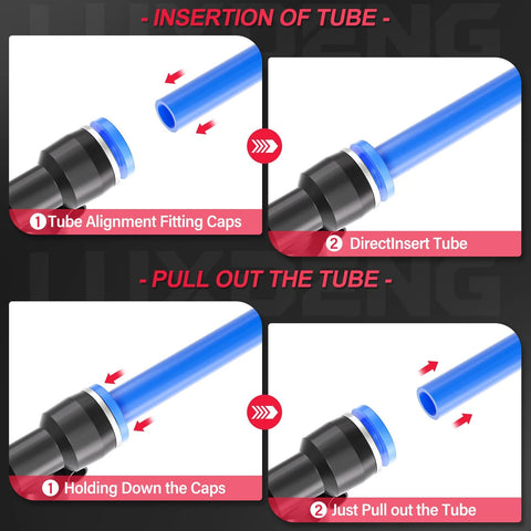 Blue 6mm OD tee push-to-connect tube fitting, pneumatic PE-6 quick-connect, pack of 10