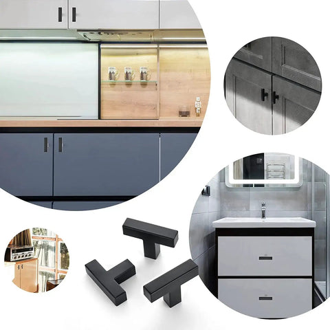 10 Pack Black Square Bar Cabinet Knobs 2 Inch Matte Black Square Cabinet Pulls With Single Hole Design on kitchen and bathroom cabinets