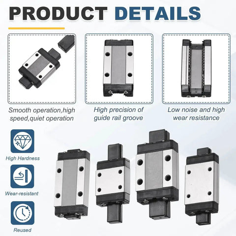 MGN9H Linear Bearing Carriage Block with Mini Guide and Wrench, 9mm Linear Motion Slide Rail Compatible, product details image