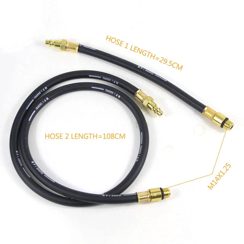 10 Piece Leak Down Tester Kit with Dual Gauge for Cylinder Pressure And Leakage Rate in Cars Motorcycles And Trucks, hose lengths shown