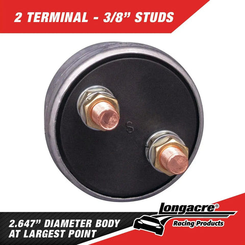 Back view of a Manual Battery Disconnect Switch With Panel 175A 6 36V Red Handle showing two terminals with 3/8" studs.
