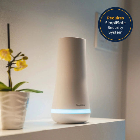 Temperature Sensor For Home Security With Hot And Cold Detection And Customizable Alerts From 0 Fahrenheit To 127 Fahrenheit Works With SimpliSafe System Latest Gen To Protect Pipes Pets And Belongings on a shelf next to a plant
