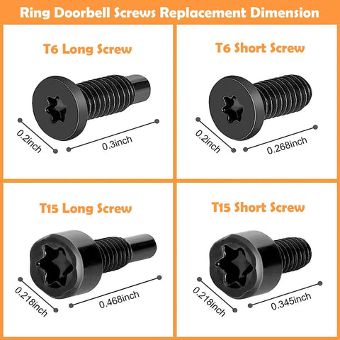 Doorbell Screwdriver Kit With 16 Pieces Screws Torx T6 And T15 Bit Set for Video Doorbell Pro and Elite Battery Changes WiFi Password Reset featuring T6 and T15 screws dimensions.