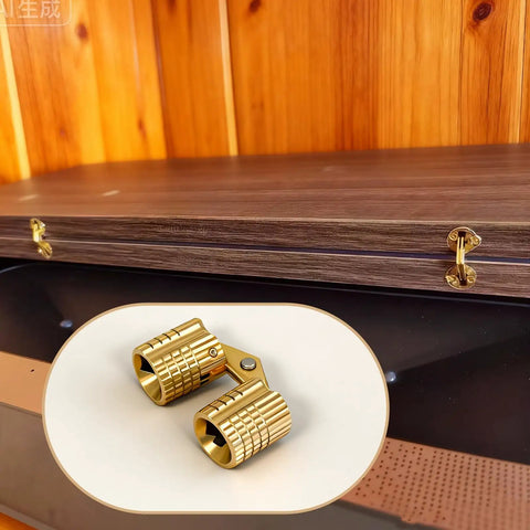 8mm Sleek Dope Hidden Brass Barrel Hinges Set With 180 Degree Opening For Jewelry Boxes And Small Wooden Boxes Concealed Rust Resistant Solid Brass Hardware Includes Installation Screws For DIY Box Projects shown with a close-up of two brass hinges and installed on a wooden box