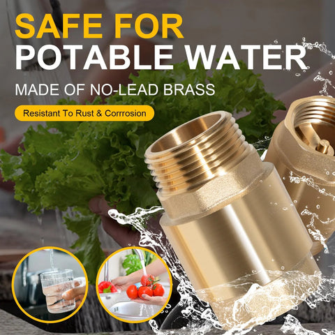 One Way brass check valve, 1 in NPT male in and 1 in FNPT out, irrigation water system component