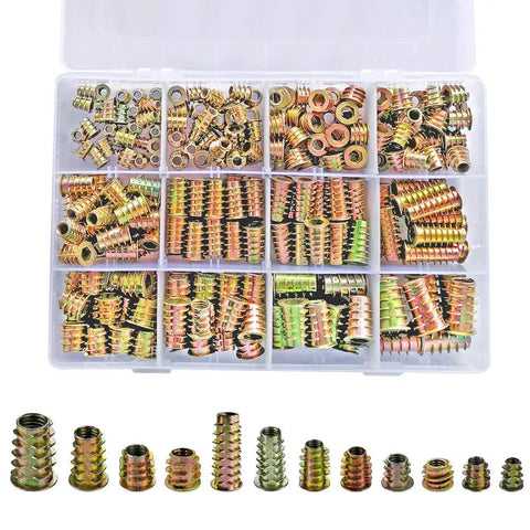 265 Piece Zinc Alloy Screw Nut Inserts Set For Wood Furniture 12 Sizes With Hex Socket Drive Pro Grade Metal Fasteners