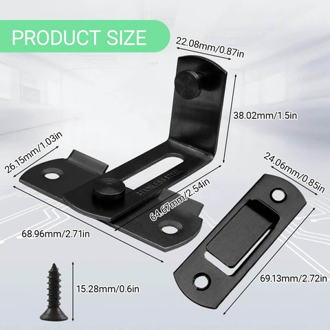 Product dimensions for 2 Pack Black 90 Degree Stainless Steel Barn Door Latch With End Lock Hook For Privacy And Security