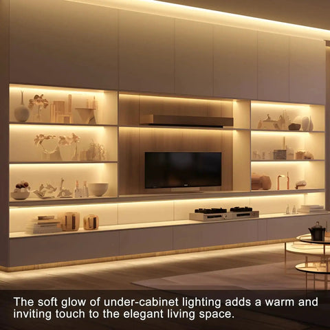 8 Pack Recessed Linear LED Strip Light Kit 200 Inches Total Length 3000K Warm White illuminating modern shelving