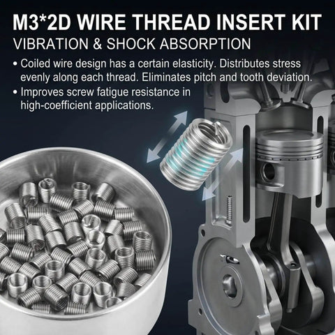Thread Repair Kit With 50Pcs Stainless Steel Helical Inserts For Restoring Damaged Threads In Steel And Aluminum, M3 Size