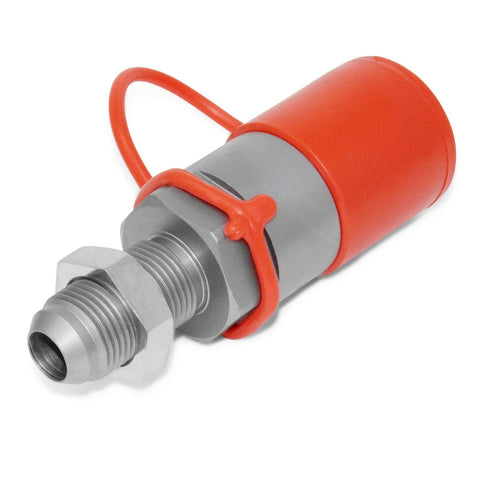 Summit Hydraulics flat-face hydraulic quick-connect coupler with red cap, #10 JIC bulkhead skid-steer mount