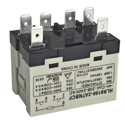 Beefy High Voltage Compressor Relay 208 240VAC And 277VAC Compatible 30 Amp 6 Pin DPST NO Electrical Relay with Quick Connect Terminals