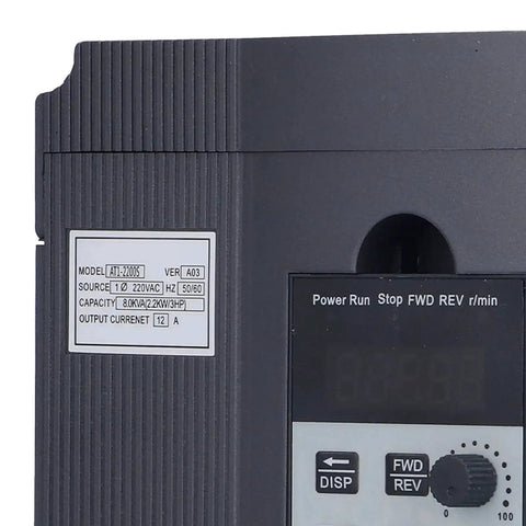 Front view of AT1-2200S Variable Frequency Drive 2.2KW 220V Single Phase VFD Inverter Converter, compact control panel visible.