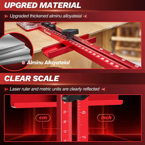 Pro Grade 4 In 1 Router Milling Groove Bracket in red aluminum alloy with clear scale for woodworking precision