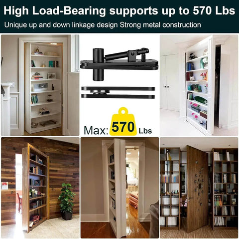 Heavy Duty 360 Degree Pivot Hidden Door Hinge With Thickened Solid Stainless Steel Construction And 570 Lb Load Capacity For Secret Doors, details and installations