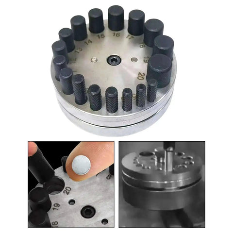 Disc Cutter Set For Jewelry Making, Manual Hole Puncher With Round Punch Dies, showing multiple punch sizes from 4mm to 20mm.