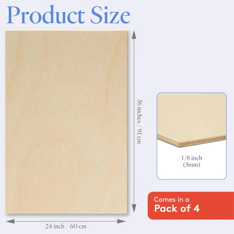 Baltic Birch Plywood Sheets 24 By 36 By 1 Eighth Inch 3 Mm Craft Wood Pack Of 4 BB Grade For Laser Cutting CNC Projects And Wood