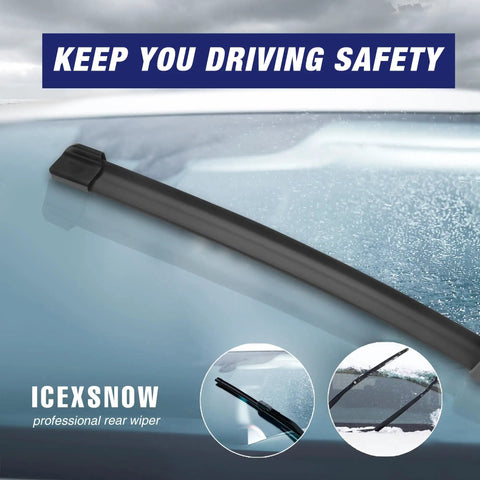 26 Inch And 16 Inch Wiper Blades Set For Hyundai Toyota Honda And More Hook Type Easy Install All Weather Performance For Tucson Elantra Kona Corolla RAV4 Accord CRV Sedans And SUVs, close-up view on a windshield.