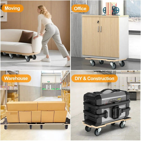 Heavy Duty Moving Dolly With 551 Lb Capacity Per Unit used for moving furniture, office cabinets, warehouse boxes, and construction tools