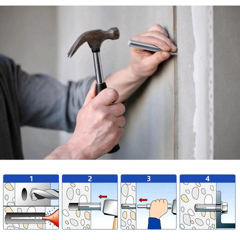 Drop In Anchor Hand Setting Tool For Three Eighths Of An Inch Concrete Applications Zinc Plated Steel Rod In Use On Wall