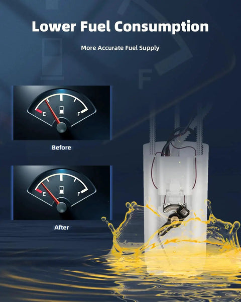 Image showing fuel gauge before and after with Electric Fuel Pump Module Assembly For Chevy GMC CK Series Trucks 1997 1998 1999 2000